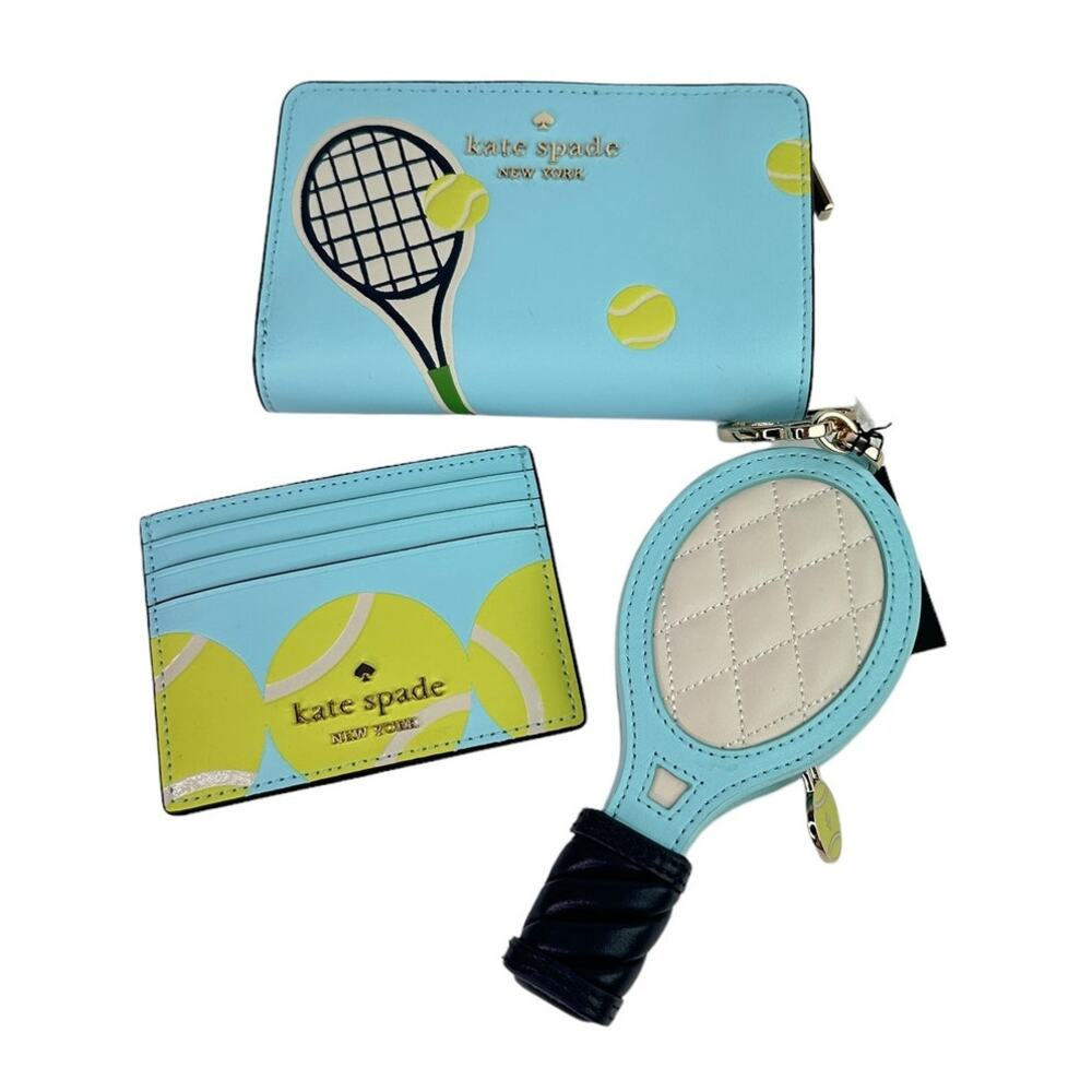 Kate Spade Grand Slam Tennis Wallet, Card Holder and Keychain Bundle